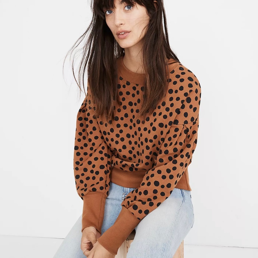 NWOT Madewell Leopard Dot Pleat Sleeve Sweatshirt